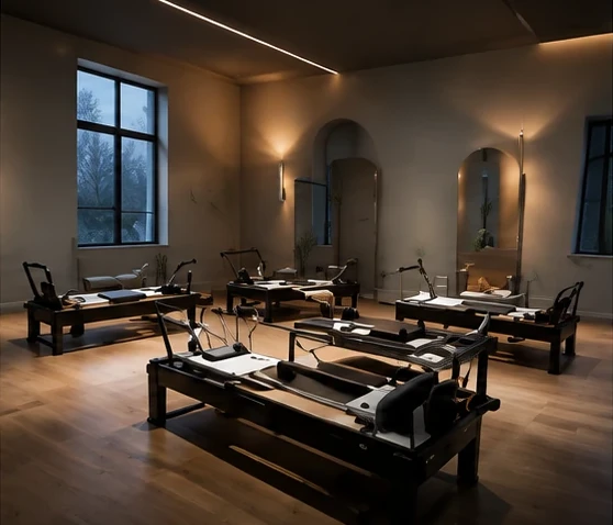 Pilates studio fitted with reformers.